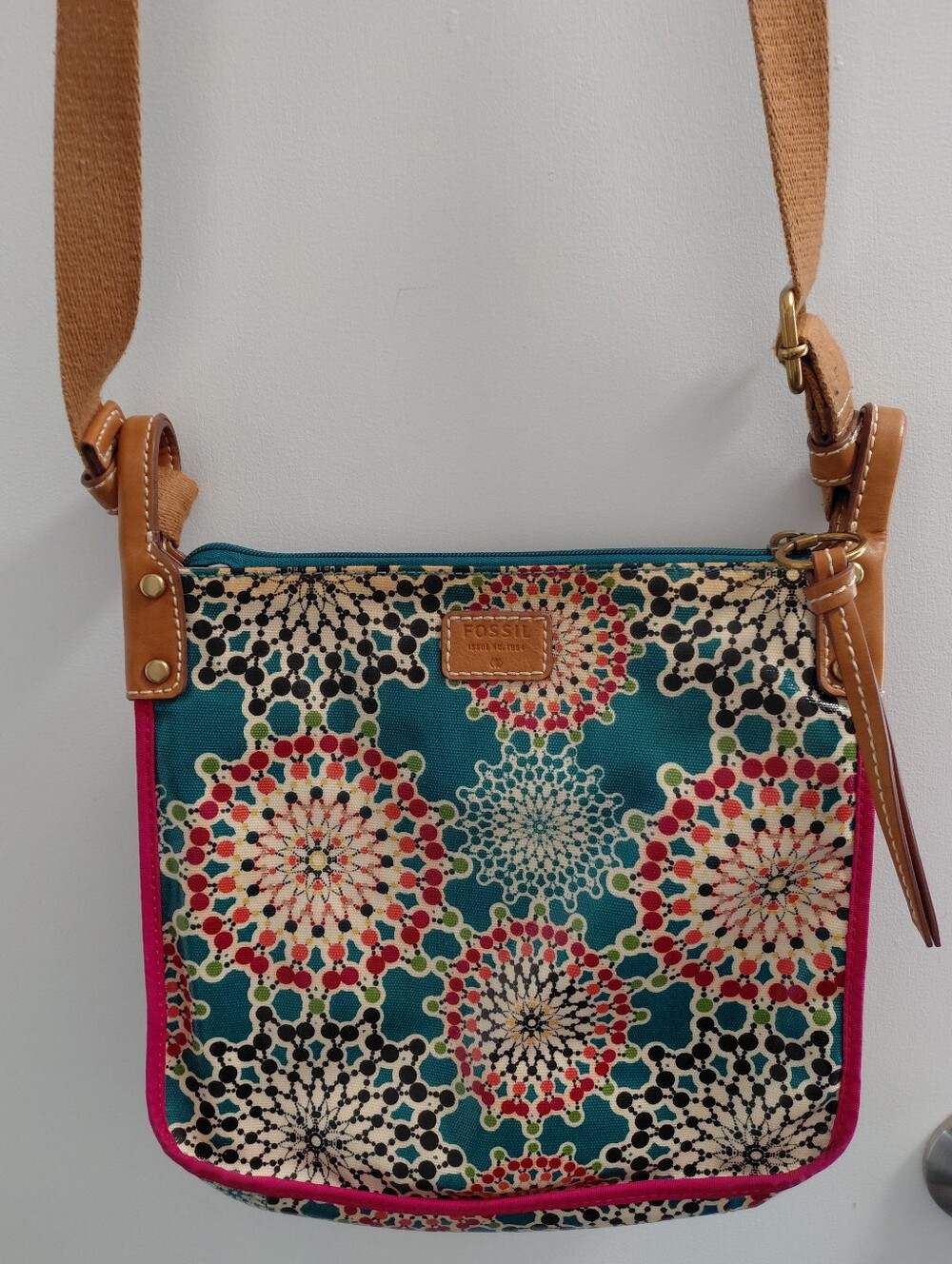 Fossil Teal Floral Crossbody Shoulder Bag Purse